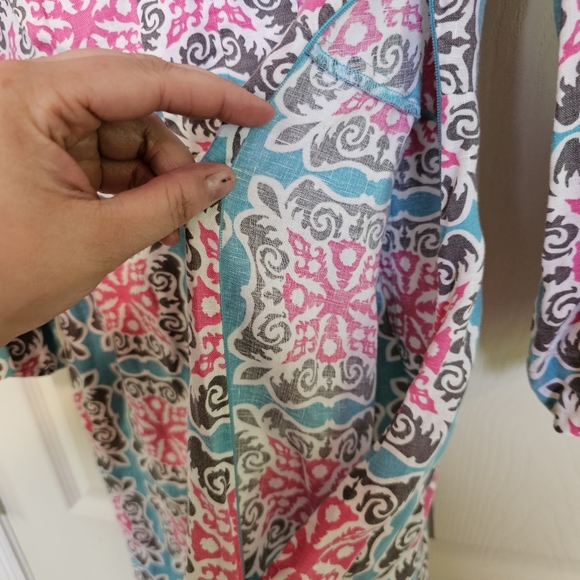 Boden Linen Tunic Dress Woodblock Print Colorful Print Vneck - Picture 5 of 8